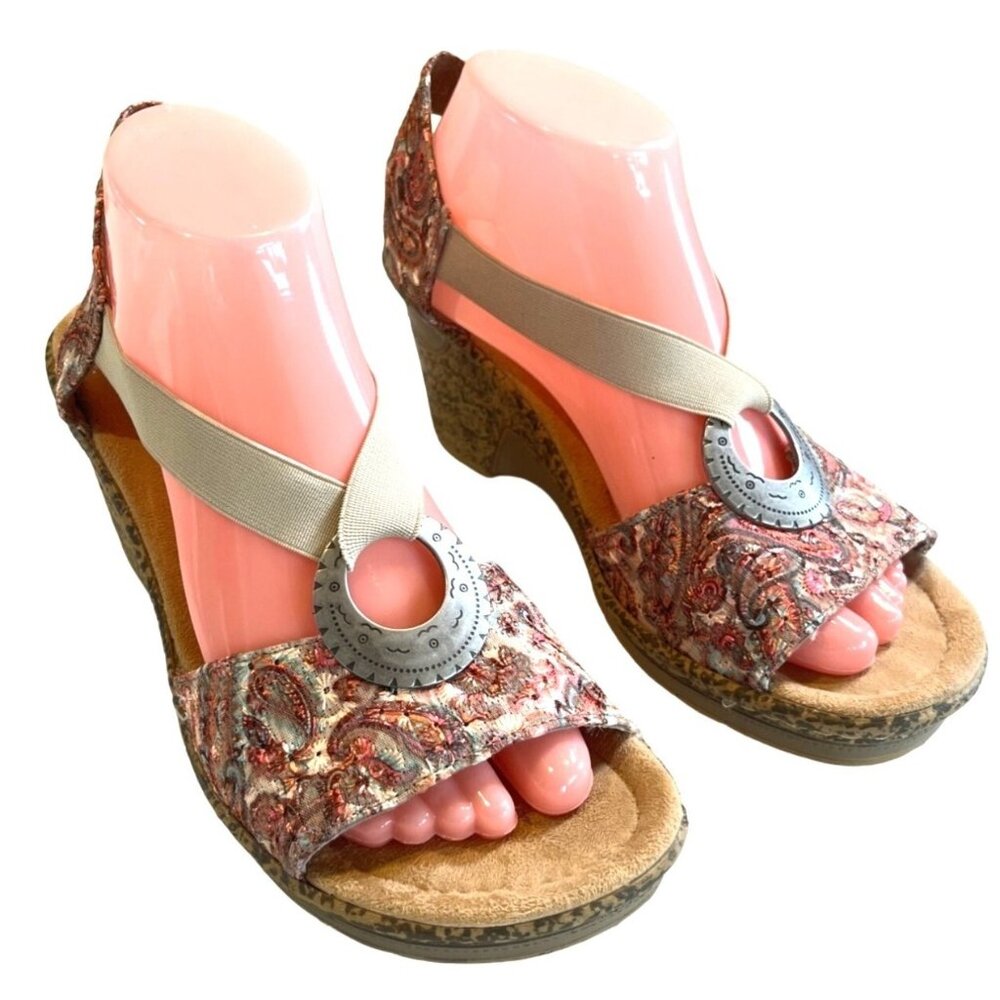 Rieker Shoes Womens 41 US 10 Embroidered Floral Wedge Open Toe Heels Sandals